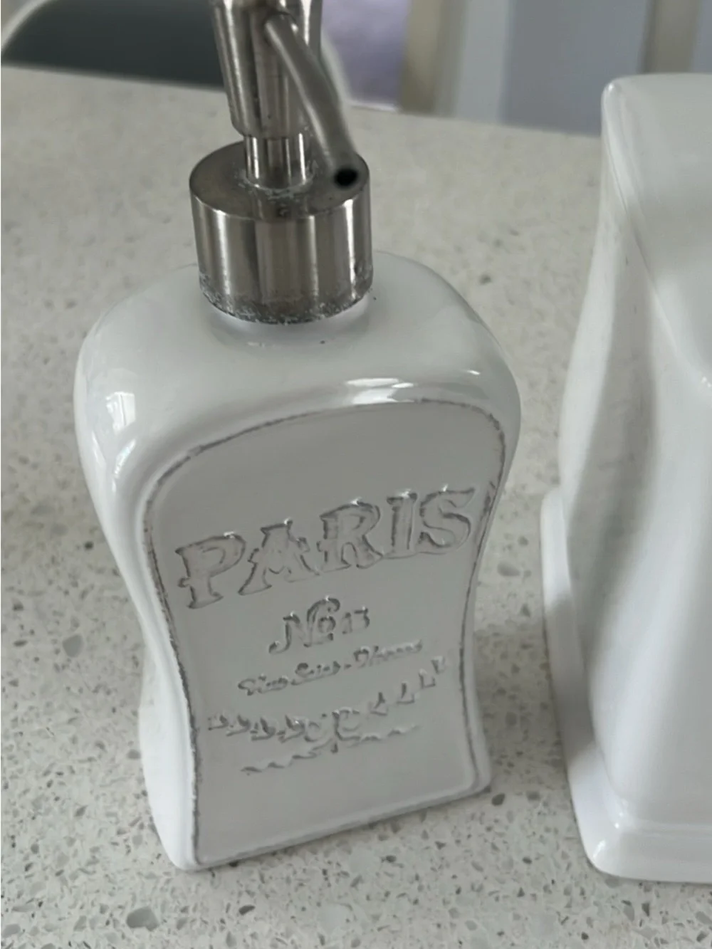 Paris Ceramic White Soap Dispenser and Tissue Cover Set